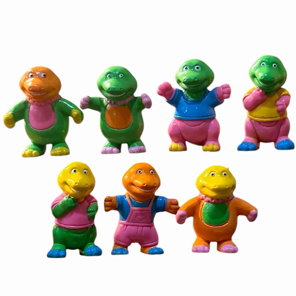 Vintage Soma Love Dino Collectible PVC Figures Set of 7 90s Toy Dinosaur Barney